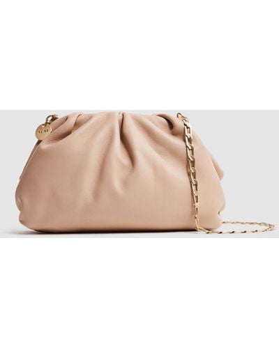 Reiss Elsa Nappa Clutch Bag - Brown And Blush Leather Textured - Pink