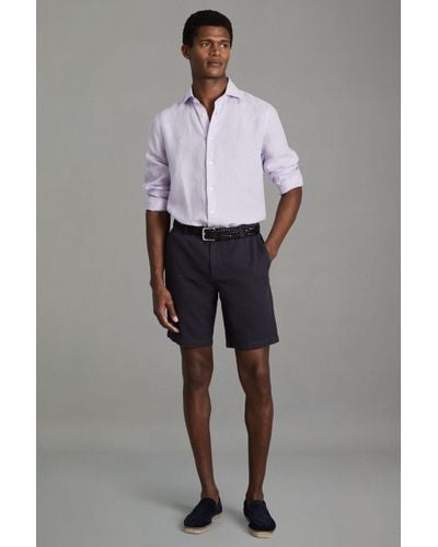 Reiss Ezra - Navy Cotton Blend Internal Drawstring Shorts - Gray