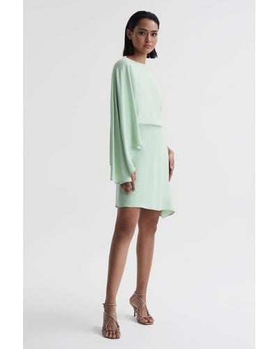 Reiss Christy - Sage Cape Sleeve Asymmetric Mini Dress, Us 6 - Green