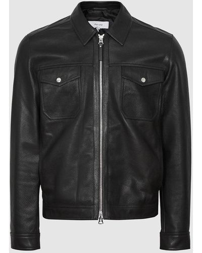 Reiss Cooper - Zip Through Leather Jacket - Black