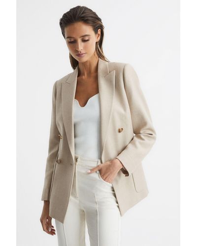 Reiss Larsson - Neutral Double Breasted Twill Blazer, Us 10 - Natural