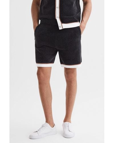 Reiss Fielder - Black Relaxed Fit Elasticated Chenille Shorts, Uk X-small