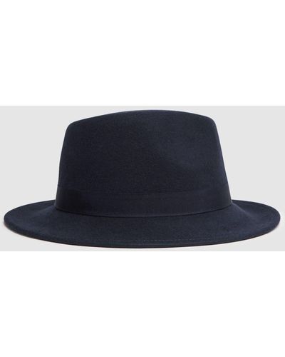 Reiss Ally - Navy Wool Fedora Hat - Blue