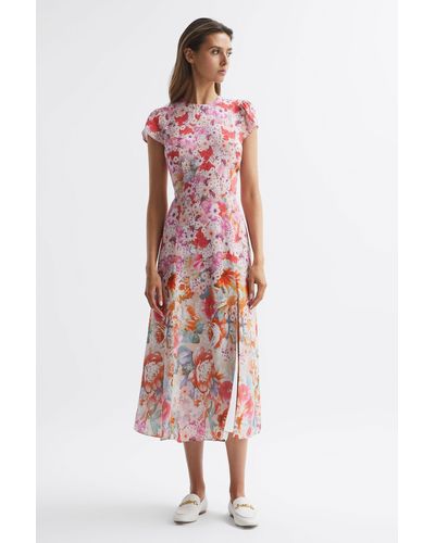 Reiss Ivy Floral-print Cap-sleeve Woven Midi Dress - Red