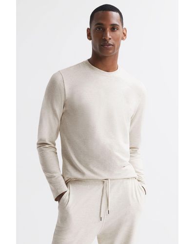 Reiss Adam - Oatmeal Melange Crew Neck Fleece Lined Sweater - Natural