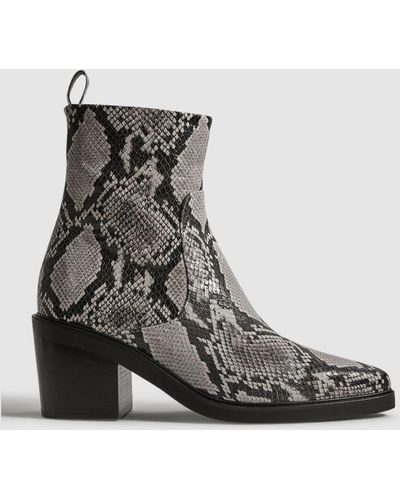 Reiss Sienna - Snake Leather Heeled Western Boots - Multicolor