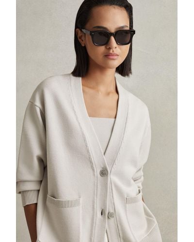 Reiss Harper - Gray Chunky Knitted Cardigan - Natural
