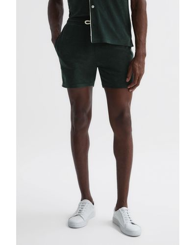 Reiss Fredericks - Dark Green Towelling Drawstring Shorts, M - Black