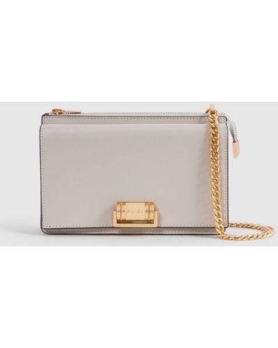 Reiss Picton - Gray Leather Chain Crossbody Bag - Natural