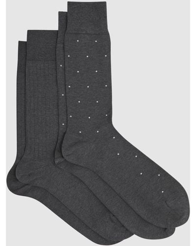 Reiss 2 Graham 2 Pack Of Socks - Charcoal Cotton Polka Dot - Black