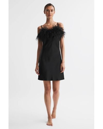 Sleeper Feather Mini Slip Dress - Black