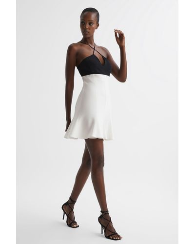 Reiss Trina - Black/white Colourblock Strappy Mini Dress, Us 14 - Multicolor