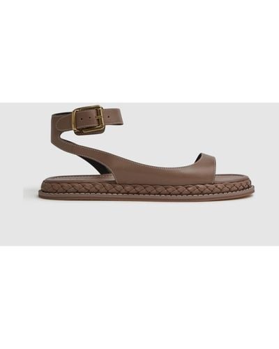 Reiss Gabi - Tan Leather Plait Detail Sandals - White