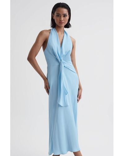 Reiss Amber Halter-neck Woven Midi Dress - Blue