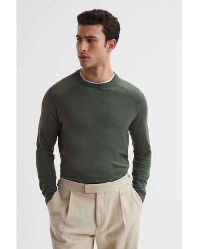 Reiss Tinto - Sage Merino Silk Knitted Sweater, L - Green