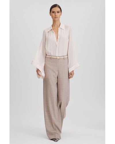 Reiss Magda - Nude Pleated Flared Sleeve Blouse - Natural