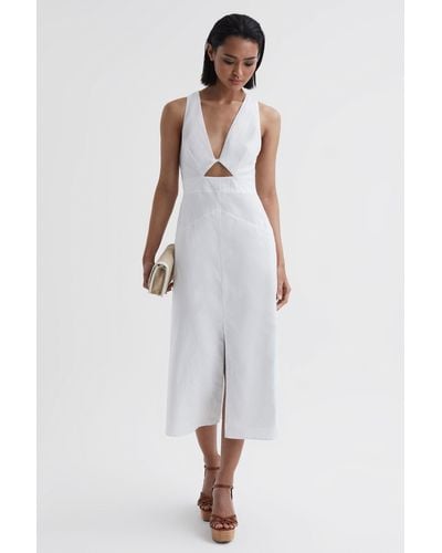 Reiss Rhoda - Ivory Rhoda Cotton-linen Midi Dress, Us 4 - White