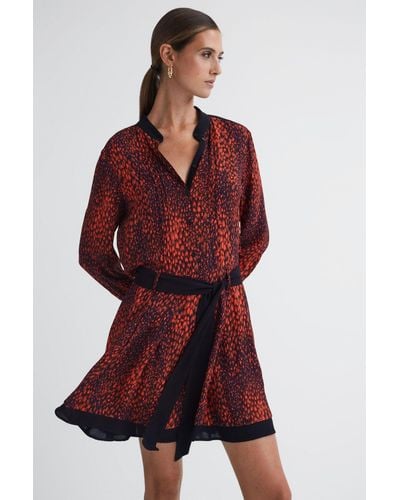 Reiss Kinsey - Red Animal Print Belted Mini Dress, Us 10