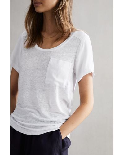Reiss Camilla - White Woven Linen Short Sleeve T-shirt, Uk X-small