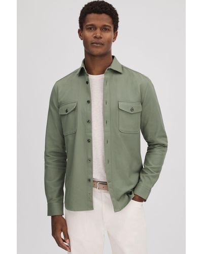 Reiss Arlo - Pistachio Cotton Canvas Overshirt - Green