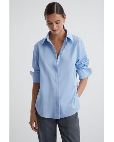 Reiss Lia - Blue Premium Cotton Shirt, Us 8
