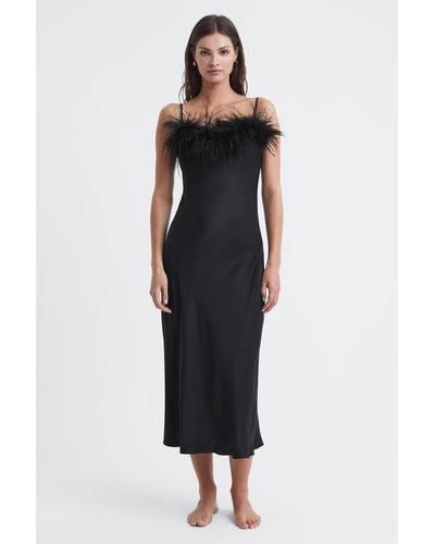 Sleeper Feather Midi Slip Dress - Black