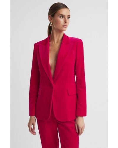 Reiss Rosa - Pink Petite Velvet Single Breasted Suit Blazer - Red