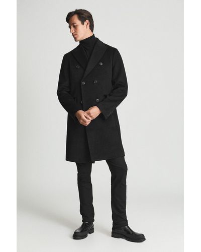 Reiss Mirror - Black Double Breasted Overcoat