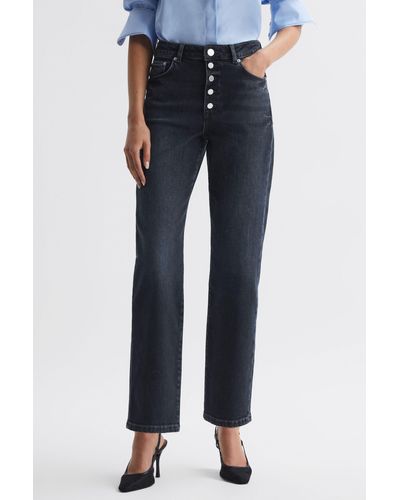 Reiss Maisie - Black Cropped Mid Rise Straight Leg Jeans - Blue