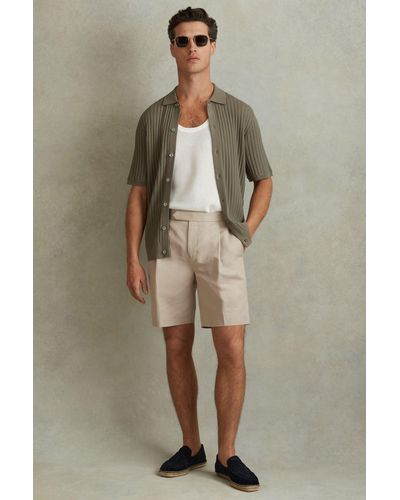 Reiss Con - Stone Cotton Blend Adjuster Shorts - Natural