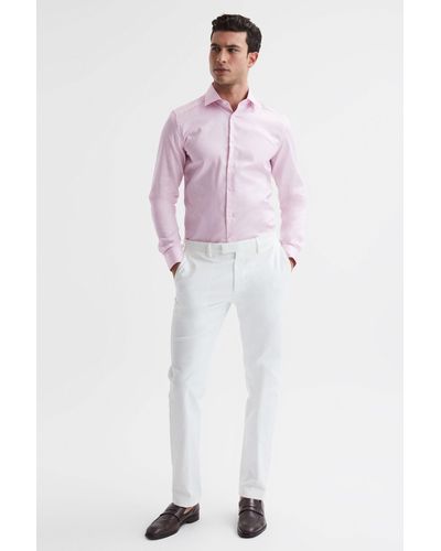 Reiss Remote - Pink Cotton Satin Slim Fit Shirt, L