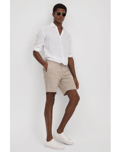 Reiss Send - Oatmeal Check Side Adjuster Shorts - Natural
