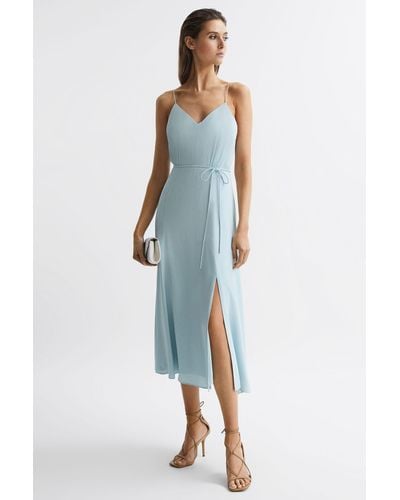 Reiss Penny - Blue Fitted V-neck Midi Dress, Us 6