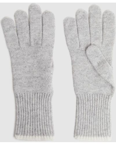 Reiss Hazel - Grey/ecru Wool Blend Contrast Trim Gloves, One - Gray