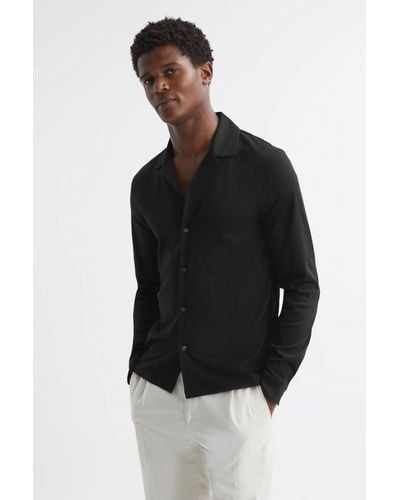 Reiss Spence - Black Mercerised Cotton Long Sleeve Shirt