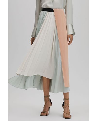Reiss Maddie - Pink/cream Pleated Asymmetric Midi Skirt, Us 0 - Multicolor