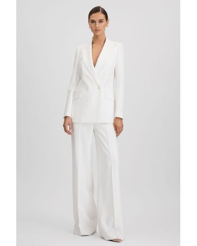 Reiss Sienna - White Petite Double Breasted Crepe Suit Blazer, Us 10 - Blue