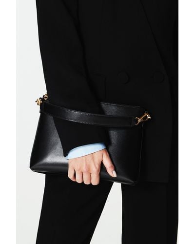 Reiss Brompton Leather Double Strap Pouch Bag - Black Cotton Plain