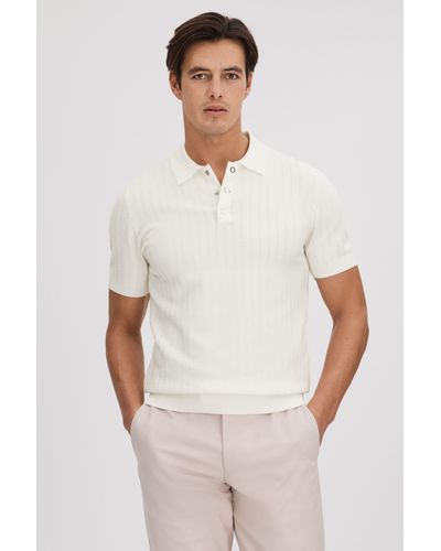Reiss Pascoe - White Textured Modal Blend Polo Shirt