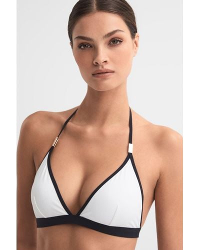 Reiss Rutha - White/navy Triangle Halterneck Bikini Top