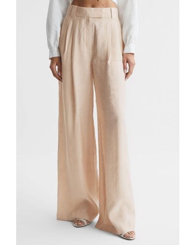 Reiss Izzie - Nude Petite Wide Leg Occasion Pants, Us 12 - Natural