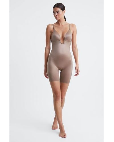 Spanx Shapewear Firming Plunge Low-back Mid-thigh Bodysuit - Natural