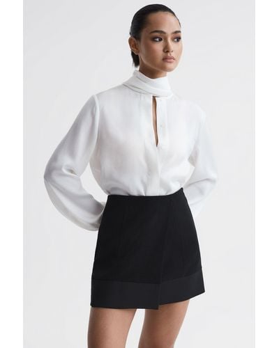 Reiss Ruby - Black Satin Trim Mini Skirt, Us 10 - White