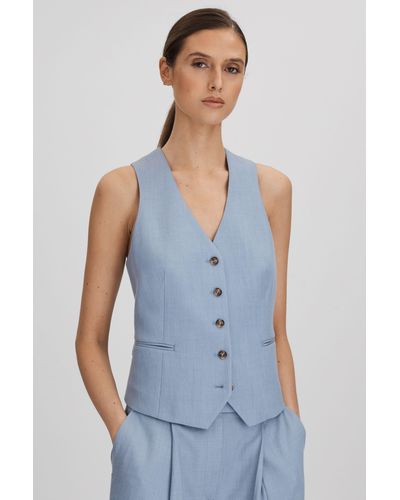 Reiss June - Blue Single Breasted Suit Waistcoat With Tm Fibers