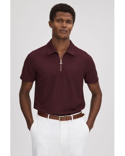 Reiss Floyd - Bordeaux Slim Fit Half-zip Polo Shirt, Xs - Purple
