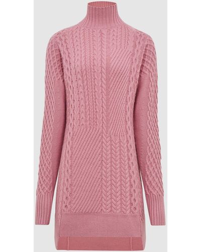 Reiss Martha - Pink Cable Knit High Neck Sweater, L