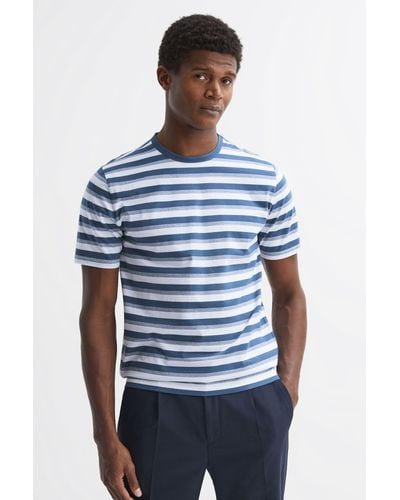 Reiss Dean - Blue/white Cotton Crew Neck Striped T-shirt