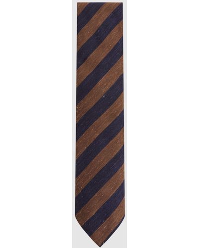 Reiss Sienna - Tobacco/navy Textured Silk Blend Striped Tie - Multicolor