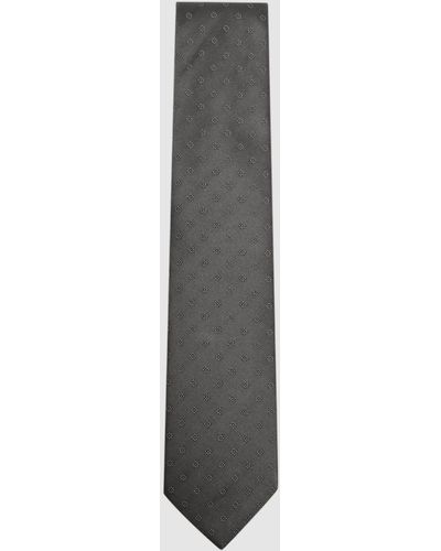 Reiss Villa - Charcoal Micro Floral Print Silk Blend Tie, One - Gray