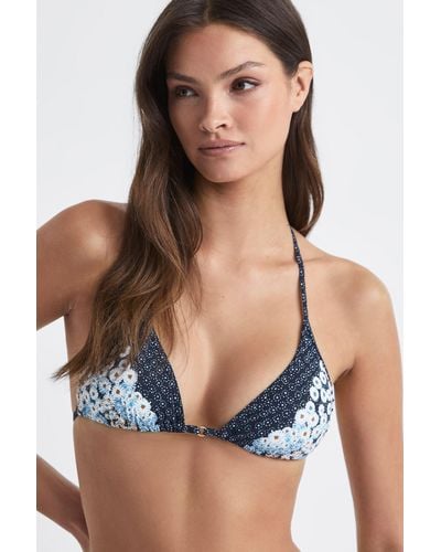 Reiss Tina - Navy Floral Print Triangle Bikini Top - Blue